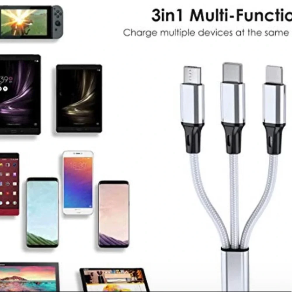3 in 1 Fast USB Charging Cable universal for IPhone Samsung Android 5 colors 3F